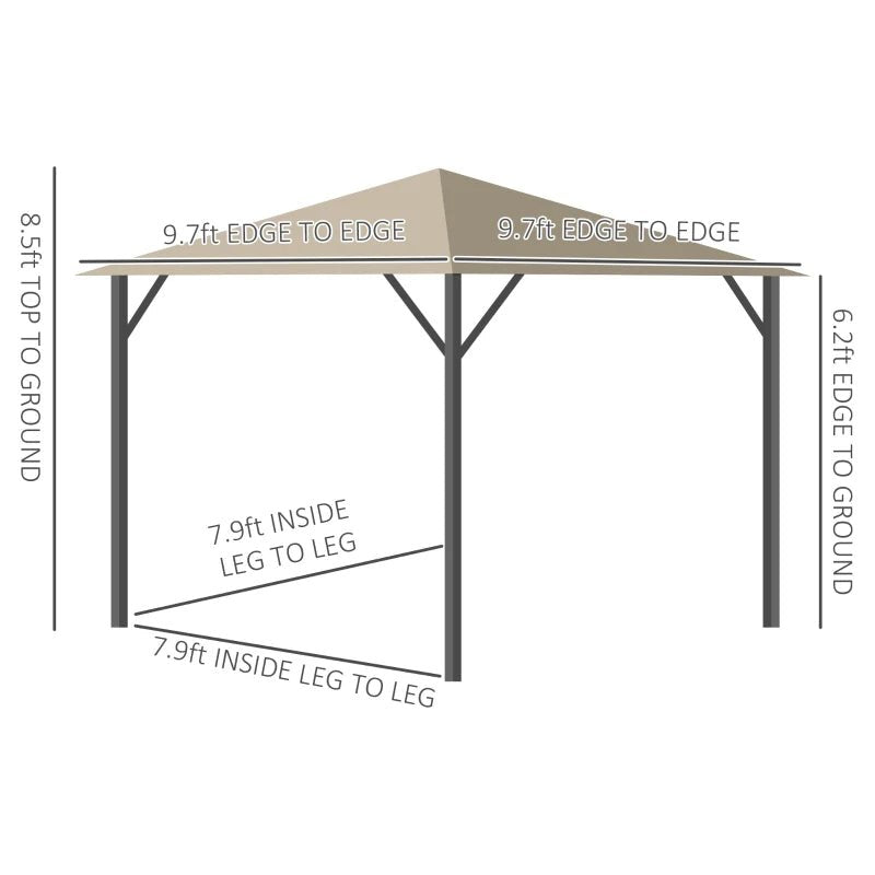 Outdoor and Garden-10' x 10' Patio Gazebo Aluminum Frame Outdoor Canopy Shelter with Sidewalls, Vented Roof for Garden, Lawn, Backyard and Deck, Khaki - Outdoor Style Company
