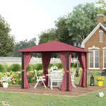 Outdoor and Garden-10' x 10' Patio Gazebo Aluminum Frame Outdoor Canopy Shelter with Sidewalls, Vented Roof for Garden, Lawn, Backyard and Deck, Wine Red - Outdoor Style Company