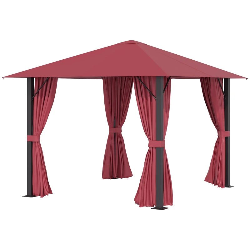 Outdoor and Garden-10' x 10' Patio Gazebo Aluminum Frame Outdoor Canopy Shelter with Sidewalls, Vented Roof for Garden, Lawn, Backyard and Deck, Wine Red - Outdoor Style Company