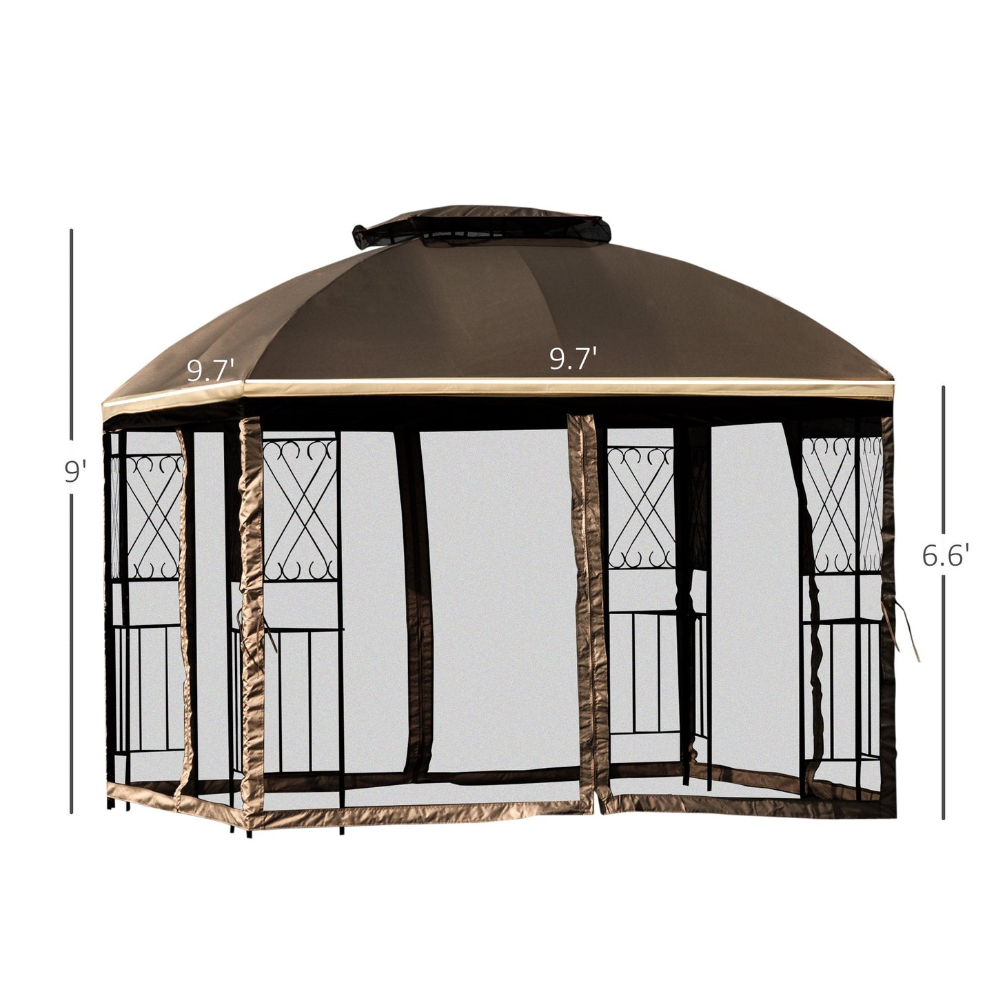 Outdoor and Garden-10' x 10' Patio Gazebo Canopy Outdoor Canopy Shelter with Double Tier Roof, Removable Mesh Netting, Display Shelves - Outdoor Style Company