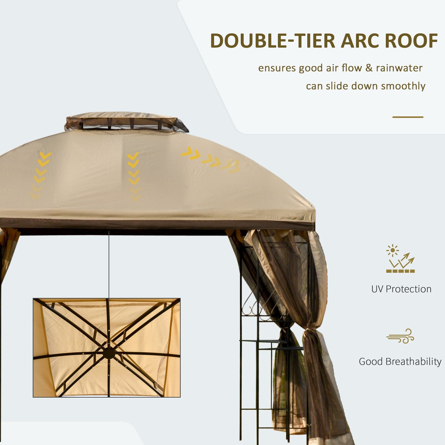 Outdoor and Garden-10' x 10' Patio Gazebo Canopy Outdoor Canopy Shelter with Double Tier Roof, Removable Mesh Netting, Display Shelves, Beige - Outdoor Style Company
