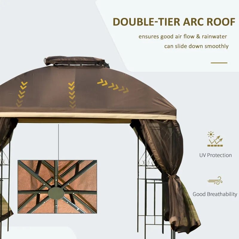 Outdoor and Garden-10' x 10' Patio Gazebo Canopy Outdoor Canopy Shelter with Double Tier Roof, Removable Mesh Netting, Display Shelves, Brown - Outdoor Style Company