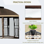 Outdoor and Garden-10' x 10' Patio Gazebo Canopy Outdoor Canopy Shelter with Double Tier Roof, Removable Mesh Netting, Display Shelves, Brown - Outdoor Style Company