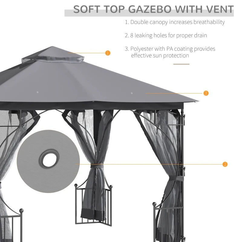 Outdoor and Garden-10' x 10' Patio Gazebo Canopy Outdoor Pavilion with Mesh Netting SideWalls, 2-Tier Polyester Roof, & Steel Frame, Dark Grey - Outdoor Style Company