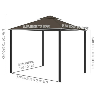 Outdoor and Garden-10' x 10' Patio Gazebo Outdoor Canopy Shelter with Double Tier Roof, Netting and Curtains for Garden, Lawn, Backyard and Deck, Coffee - Outdoor Style Company