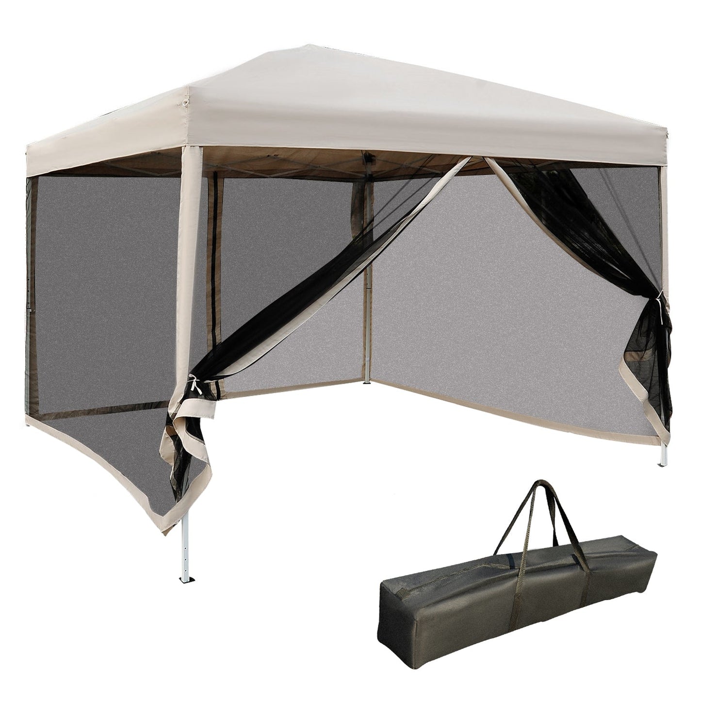 Outdoor and Garden-10' x 10' Pop Up Canopy Tent with Breathable Mesh Sidewalls, Easy Height Adjustable, Easy Transport Carrying Bag for Backyard Garden Patio - Outdoor Style Company