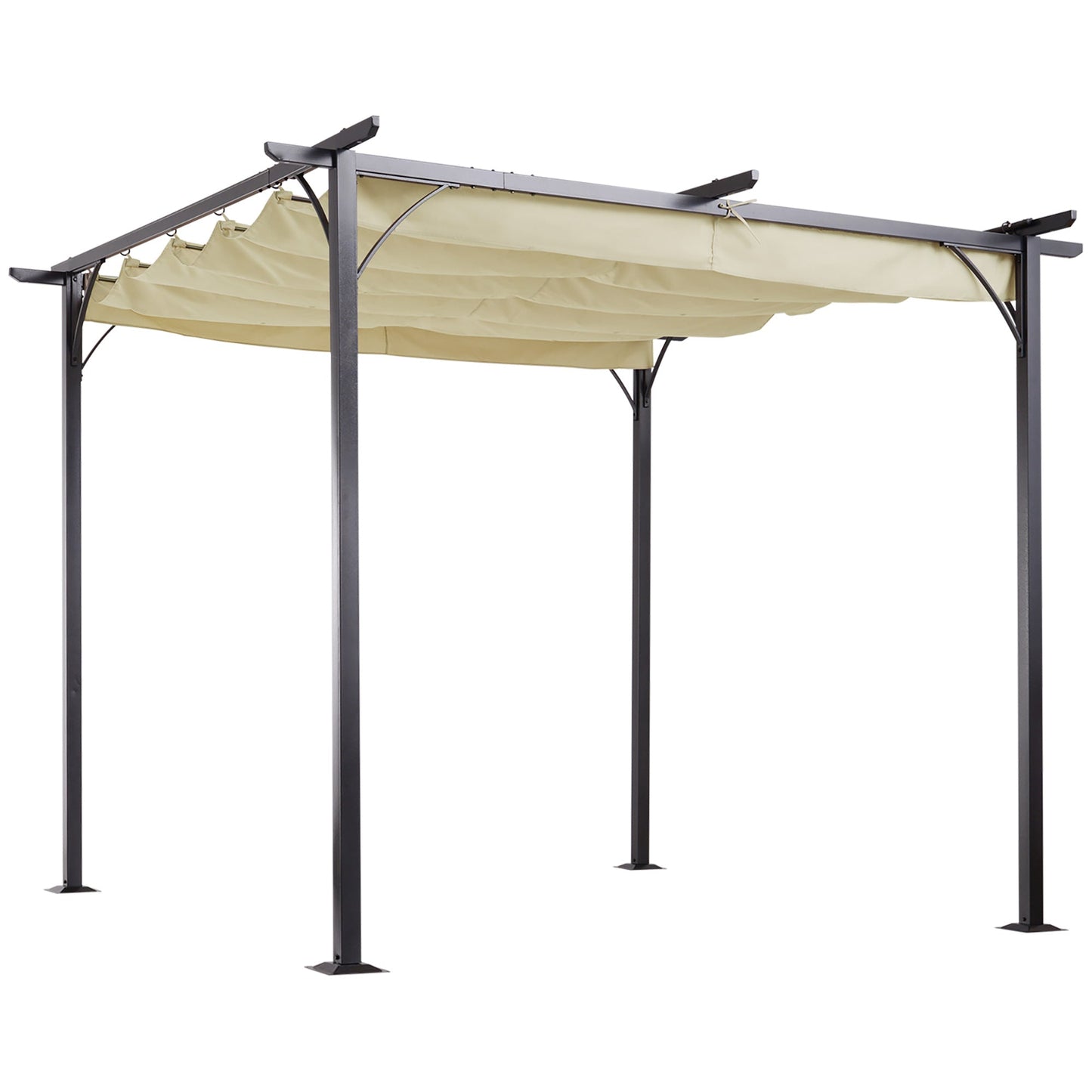Outdoor and Garden-10' x 10' Retractable Patio Gazebo Pergola with UV Resistant Outdoor Canopy & Strong Steel Frame Beige - Outdoor Style Company