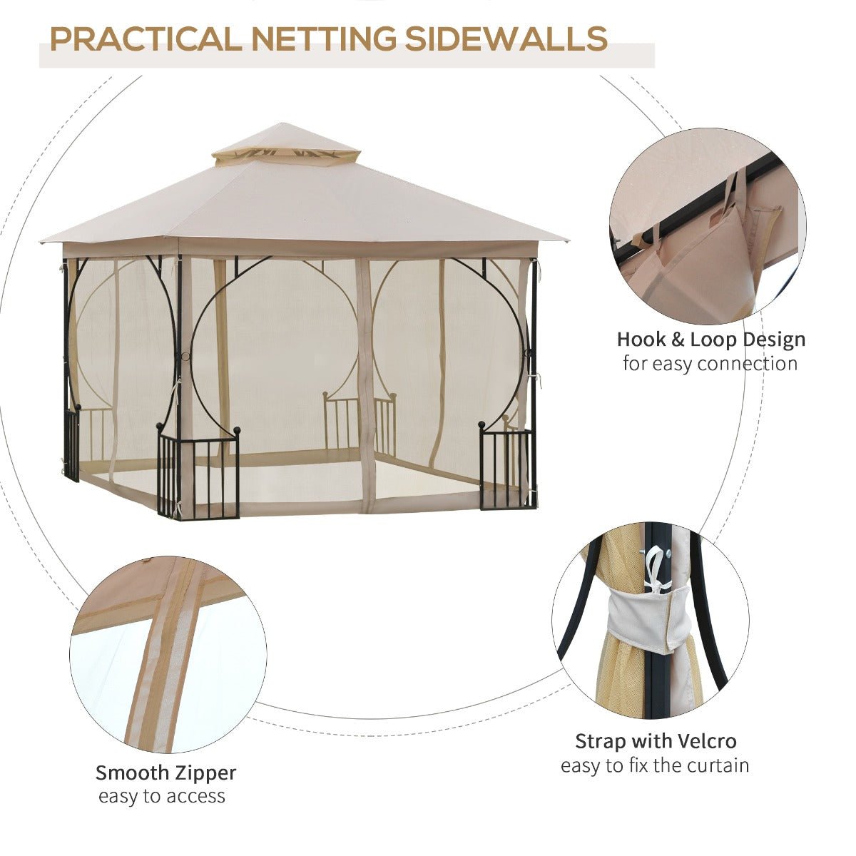 Outdoor and Garden-10' x 10' Steel Outdoor Garden Patio Gazebo Canopy with Mosquito Netting Walls - Outdoor Style Company
