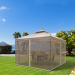 Outdoor and Garden-10' x 10' Steel Outdoor Patio Gazebo Canopy with Removable Mesh Curtains, Display Shelves, & Steel Frame, Brown - Outdoor Style Company