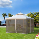 Outdoor and Garden-10' x 10' Steel Outdoor Patio Gazebo Canopy with Removable Mesh Curtains, Display Shelves, & Steel Frame, Cream White - Outdoor Style Company