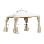 Outdoor and Garden-10' x 10' Steel Outdoor Patio Gazebo Canopy with Removable Mesh Curtains, Display Shelves, & Steel Frame, Cream White - Outdoor Style Company