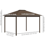 Outdoor and Garden-10' x 12' Hardtop Gazebo with Netting and Curtains, Galvanized Steel Roof, Hardtop Cover, Hook for Decorations, Light Weight - Brown - Outdoor Style Company