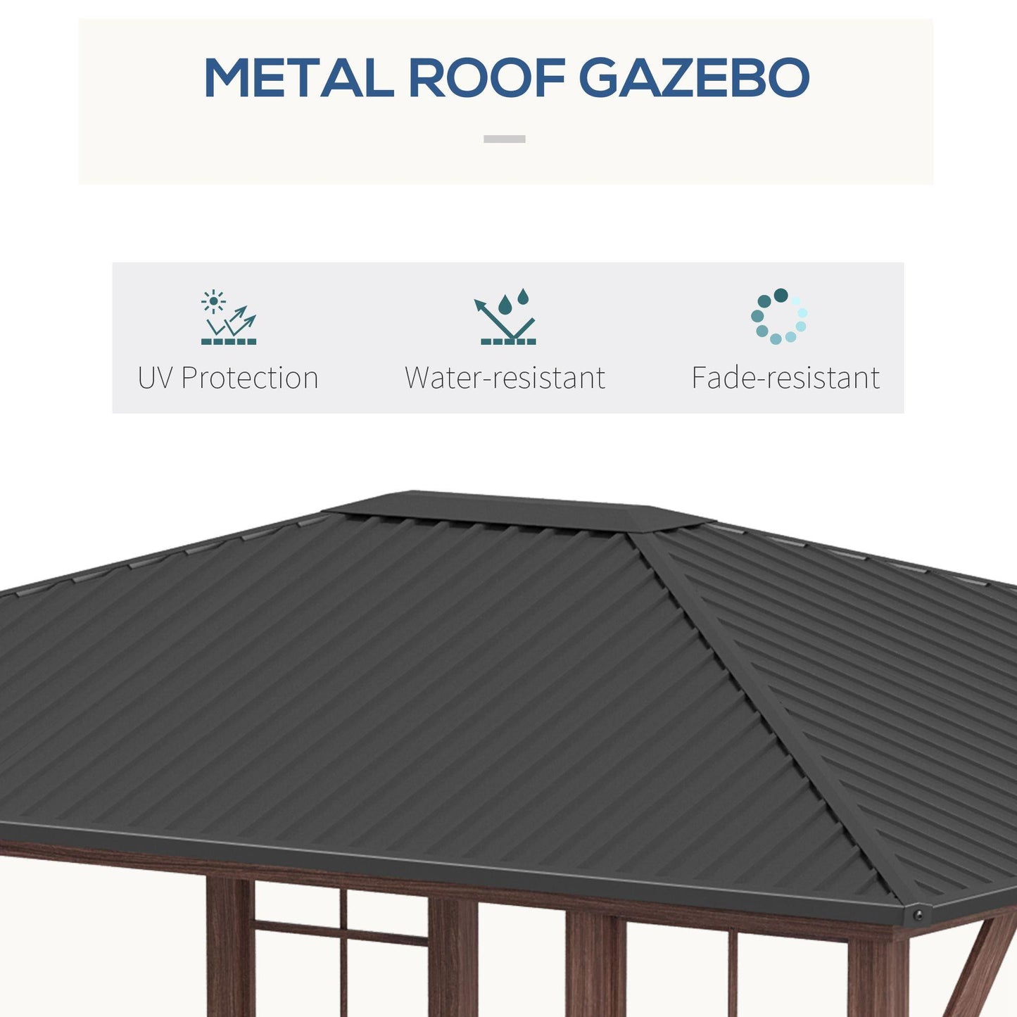 Outdoor and Garden-10' x 12' Hardtop Gazebo with Waterproof Metal Roof and Wood Grain Metal Frame, Permanent Gazebo Canopy, for Garden, Patio, Backyard - Outdoor Style Company