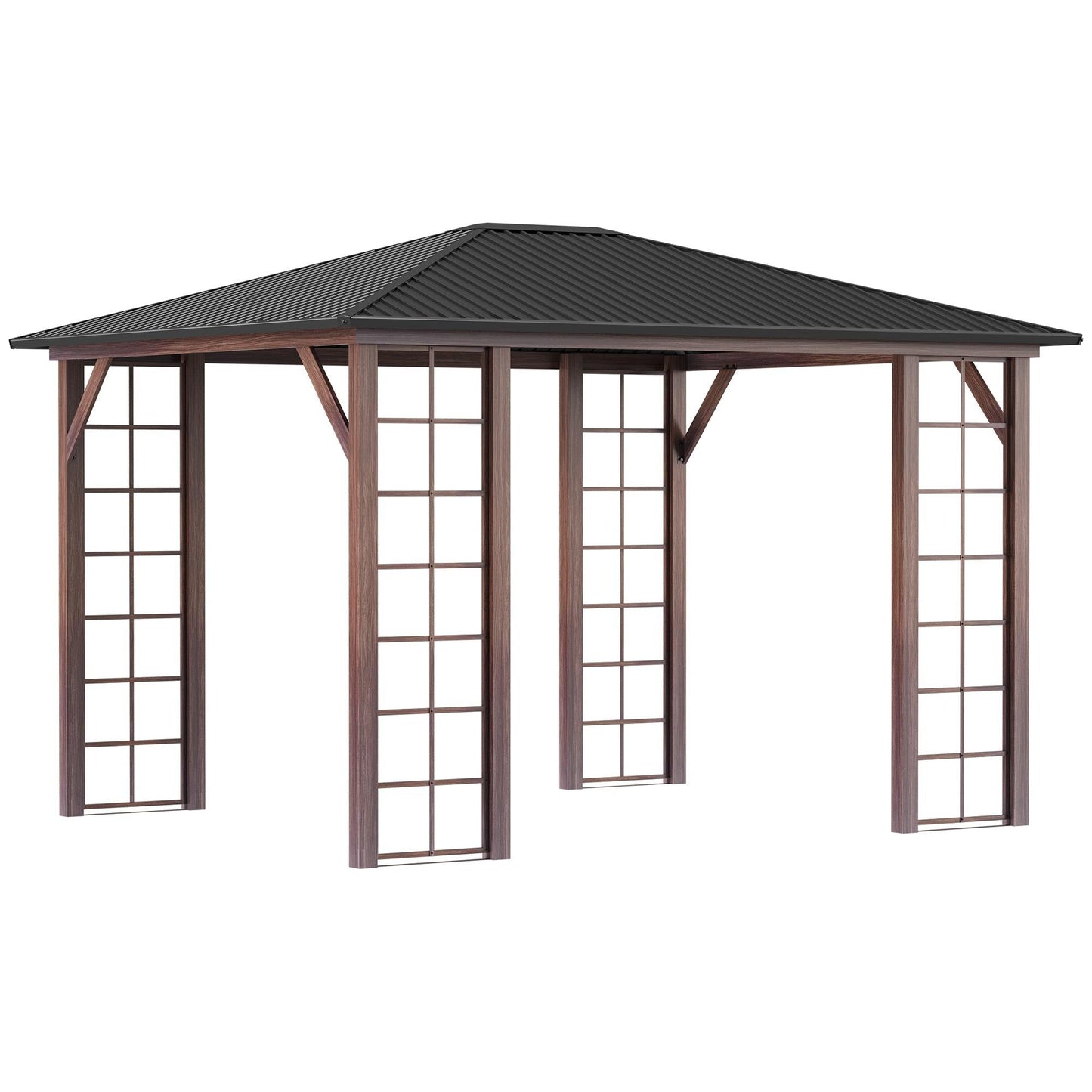 Outdoor and Garden-10' x 12' Hardtop Gazebo with Waterproof Metal Roof and Wood Grain Metal Frame, Permanent Gazebo Canopy, for Garden, Patio, Backyard - Outdoor Style Company