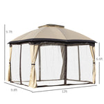 Outdoor and Garden-10' x 12' Outdoor Gazebo, Patio Gazebo Canopy Shelter w/ Double Vented Roof, Zippered Mesh Sidewalls, Solid Steel Frame, Beige - Outdoor Style Company
