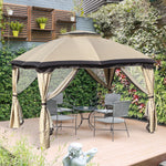 Outdoor and Garden-10' x 12' Outdoor Gazebo, Patio Gazebo Canopy Shelter w/ Double Vented Roof, Zippered Mesh Sidewalls, Solid Steel Frame, Beige - Outdoor Style Company