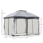 Outdoor and Garden-10' x 12' Outdoor Gazebo, Patio Gazebo Canopy Shelter w/ Double Vented Roof, Zippered Mesh Sidewalls, Solid Steel Frame, Grey - Outdoor Style Company