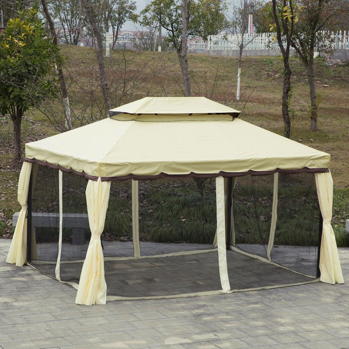 Outdoor and Garden-10’ x 13’ Aluminum Frame Soft Top Outdoor Patio Gazebo with Polyester Curtains and Air Venting Screens Cream White - Outdoor Style Company