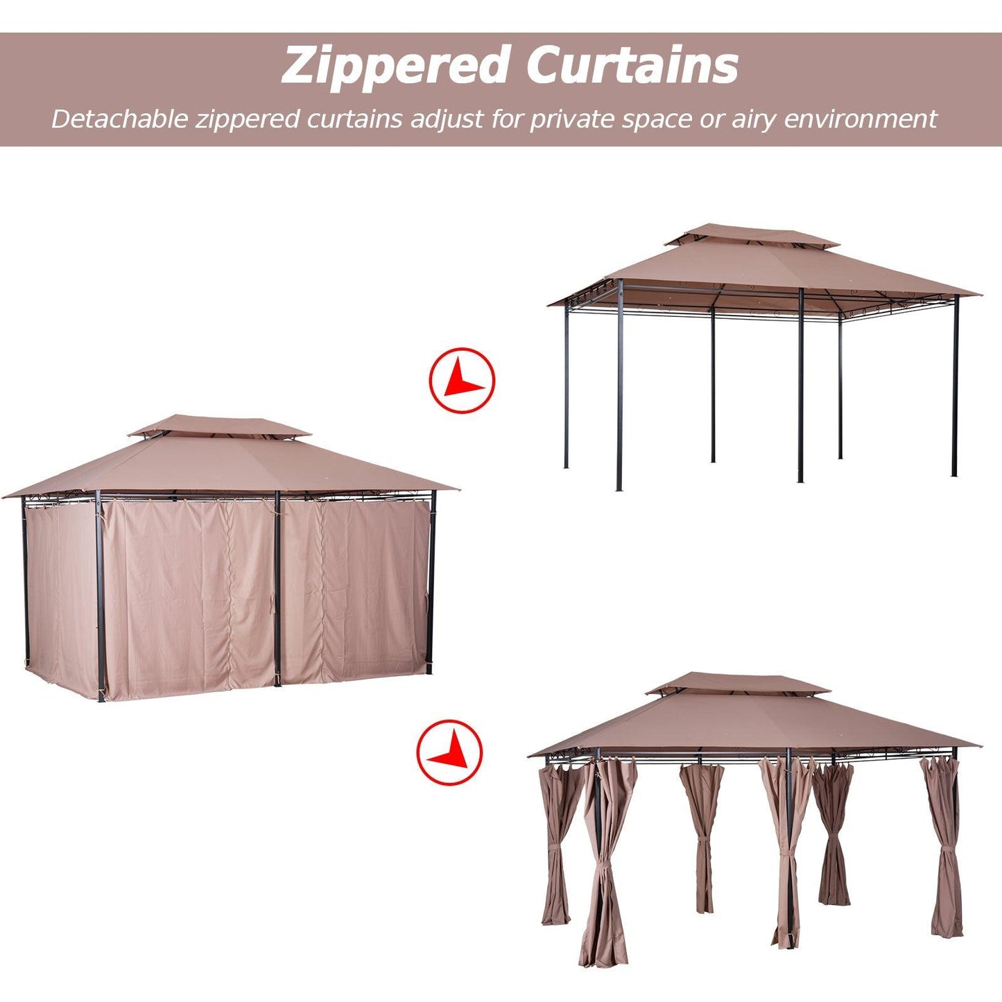 Outdoor and Garden-10' x 13' Outdoor Soft Top Gazebo Pergola with Curtains, 2-Tier Steel Frame Gazebo for Patio, Khaki - Outdoor Style Company