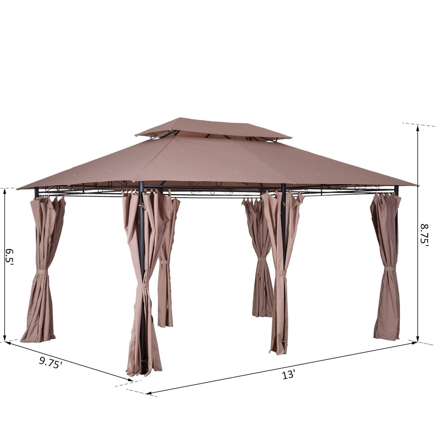 Outdoor and Garden-10' x 13' Outdoor Soft Top Gazebo Pergola with Curtains, 2-Tier Steel Frame Gazebo for Patio, Khaki - Outdoor Style Company