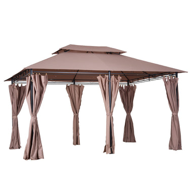 Outdoor and Garden-10' x 13' Outdoor Soft Top Gazebo Pergola with Curtains, 2-Tier Steel Frame Gazebo for Patio, Khaki - Outdoor Style Company