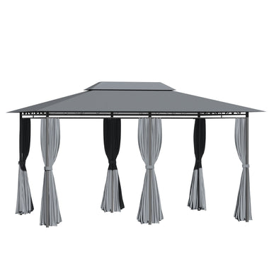 Outdoor and Garden-10' x 13' Outdoor Soft Top Gazebo Pergola with Curtains, 2-Tier Steel Frame Gazebo for Patio, Sage Gray - Outdoor Style Company