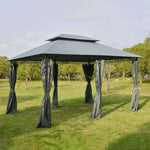 Outdoor and Garden-10' x 13' Outdoor Soft Top Gazebo Pergola with Curtains, 2-Tier Steel Frame Gazebo for Patio, Sage Gray - Outdoor Style Company