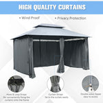 Outdoor and Garden-10' x 13' Outdoor Soft Top Gazebo Pergola with Curtains, 2-Tier Steel Frame Gazebo for Patio, Sage Gray - Outdoor Style Company