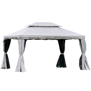 Outdoor and Garden-10' x 13' Patio Gazebo, 2-Tier Polyester Roof, Vented Canopy, Mesh, Portable Aluminum Frame for Outdoor, Grey - Outdoor Style Company