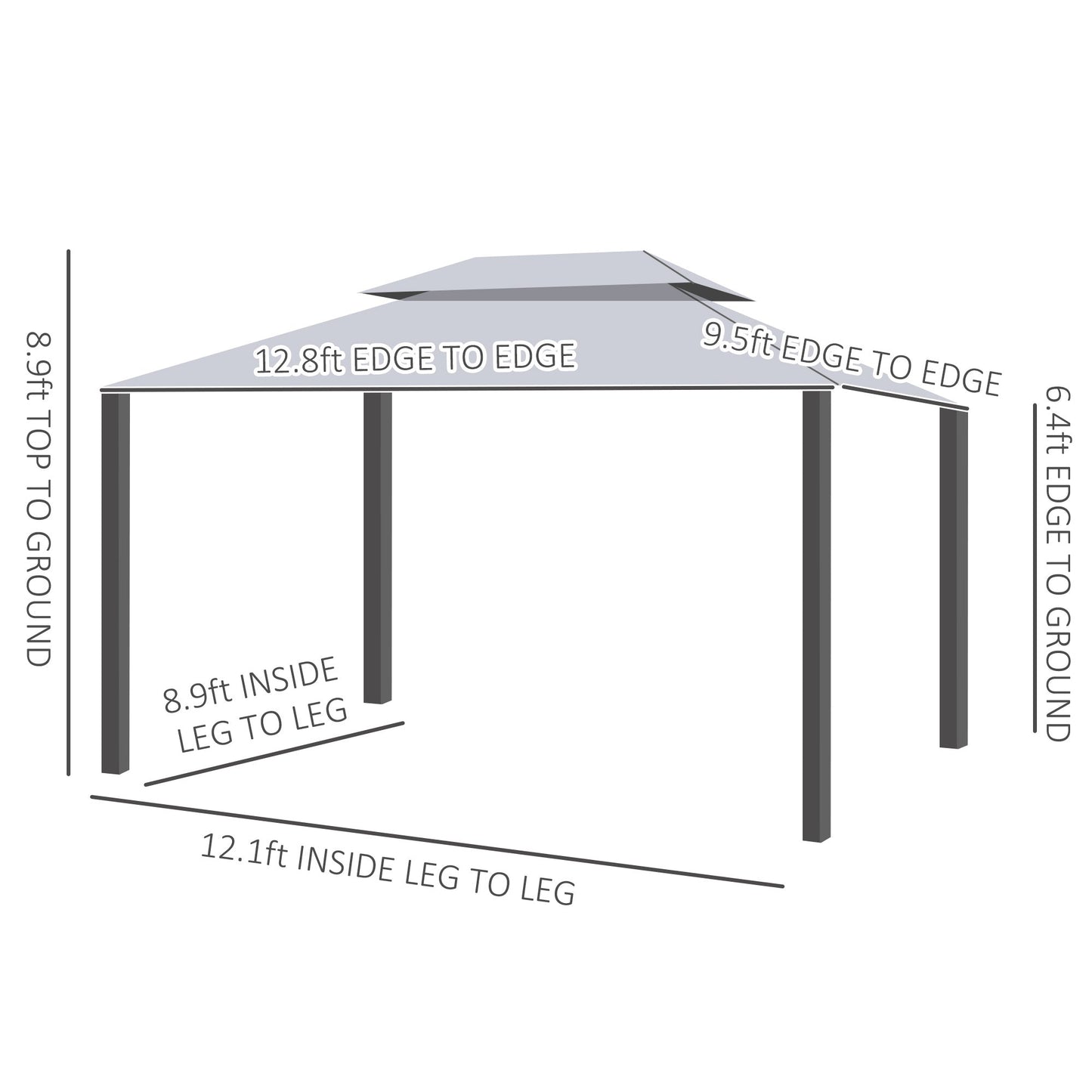 Outdoor and Garden-10' x 13' Patio Gazebo, 2-Tier Polyester Roof, Vented Canopy, Mesh, Portable Aluminum Frame for Outdoor, Grey - Outdoor Style Company