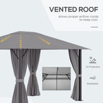 Outdoor and Garden-10' x 13' Patio Gazebo Aluminum Frame Outdoor Canopy Shelter with Sidewalls, Vented Roof for Garden, Lawn, Backyard and Deck, Grey - Outdoor Style Company