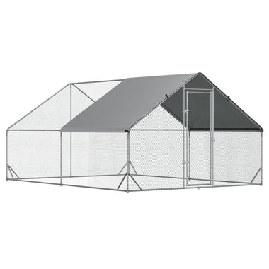 Outdoor and Garden-10' x 13' x 6.5 Large Metal Chicken Coops, Walk-in Poultry Cage Hen Playpen with Cover and Lockable Door for Outdoor Backyard, Silver - Outdoor Style Company