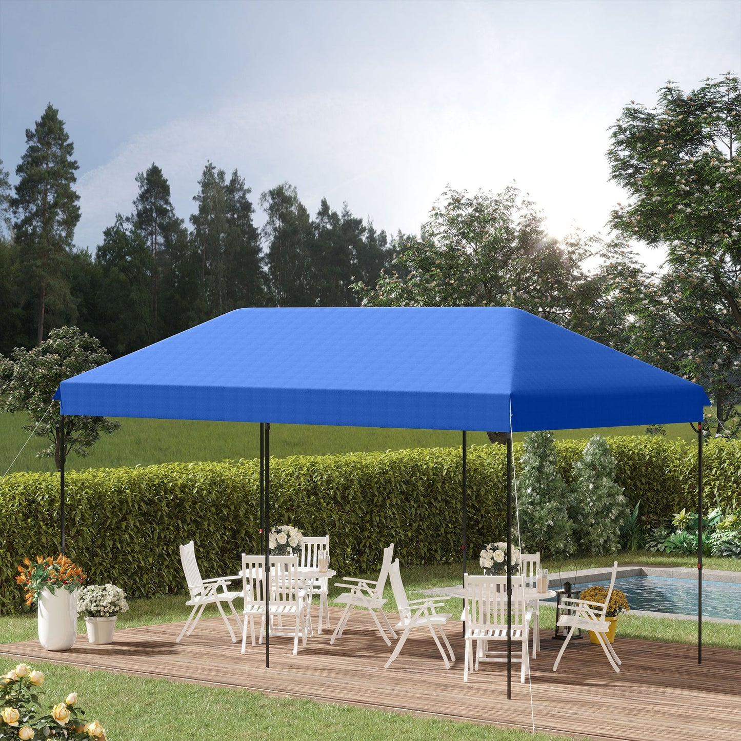 Miscellaneous-10' x 20' Heavy Duty Pop Up Canopy Tent with 3-Level Adjustable Height, Wheeled Roller Bag, UV Fighting Roof, Dark Blue - Outdoor Style Company