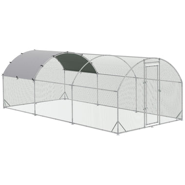 Outdoor and Garden-10' x 20' Large Metal Chicken Coop with Run, Walk-in Chicken Pen Chicken Cage with Cover for Outdoor Backyard, Silver - Outdoor Style Company
