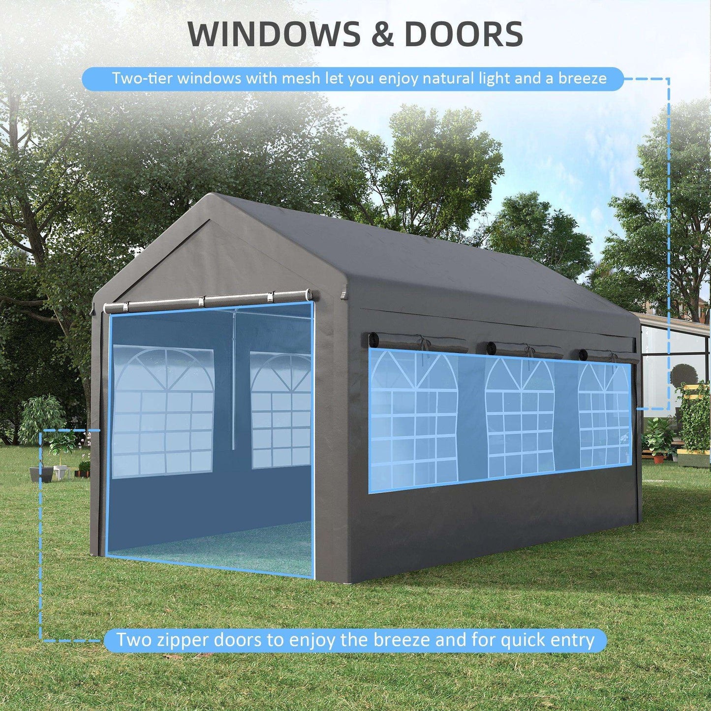 Miscellaneous-10' x 20' Party Tent & Carport, Height Adjustable Portable Garage, Large Canopy Tent with Mesh Windows for Party, Wedding & Events, Dark Gray - Outdoor Style Company