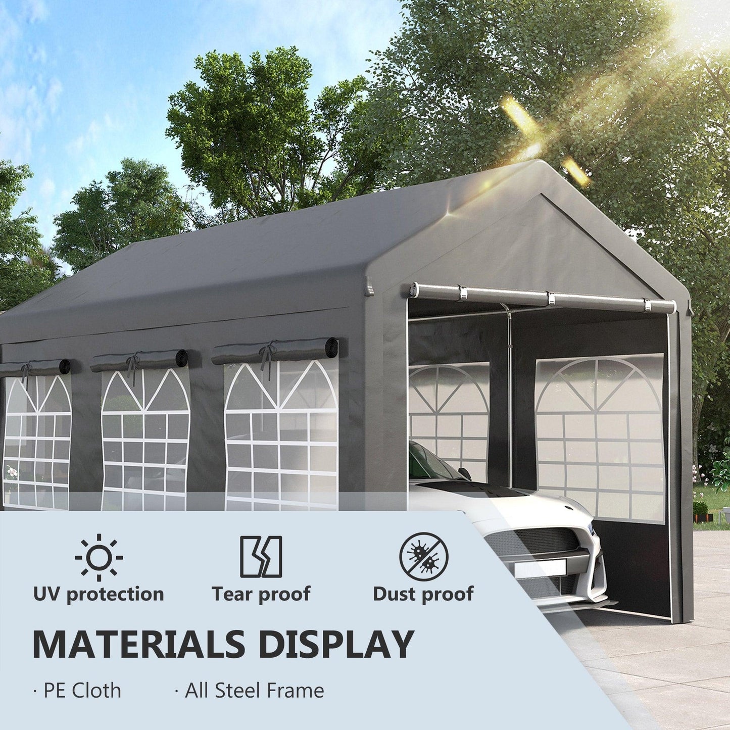 Miscellaneous-10' x 20' Party Tent & Carport, Height Adjustable Portable Garage, Large Canopy Tent with Mesh Windows for Party, Wedding & Events, Dark Gray - Outdoor Style Company