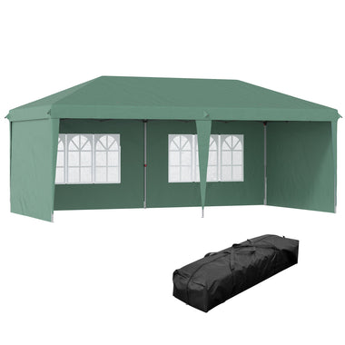 10' x 20' Pop Up Outdoor Party Tent with 4 Removable Sidewalls, Wedding & Event Canopy with Carry Bag for Patio, Backyard, Green