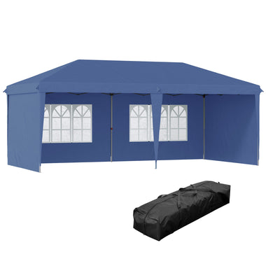 Outdoor and Garden-10' x 20' Pop Up Outdoor Party Tent with 4 Removable Sidewalls, Wedding & Event Canopy with Carry Bag for Patio, Backyard, Blue - Outdoor Style Company