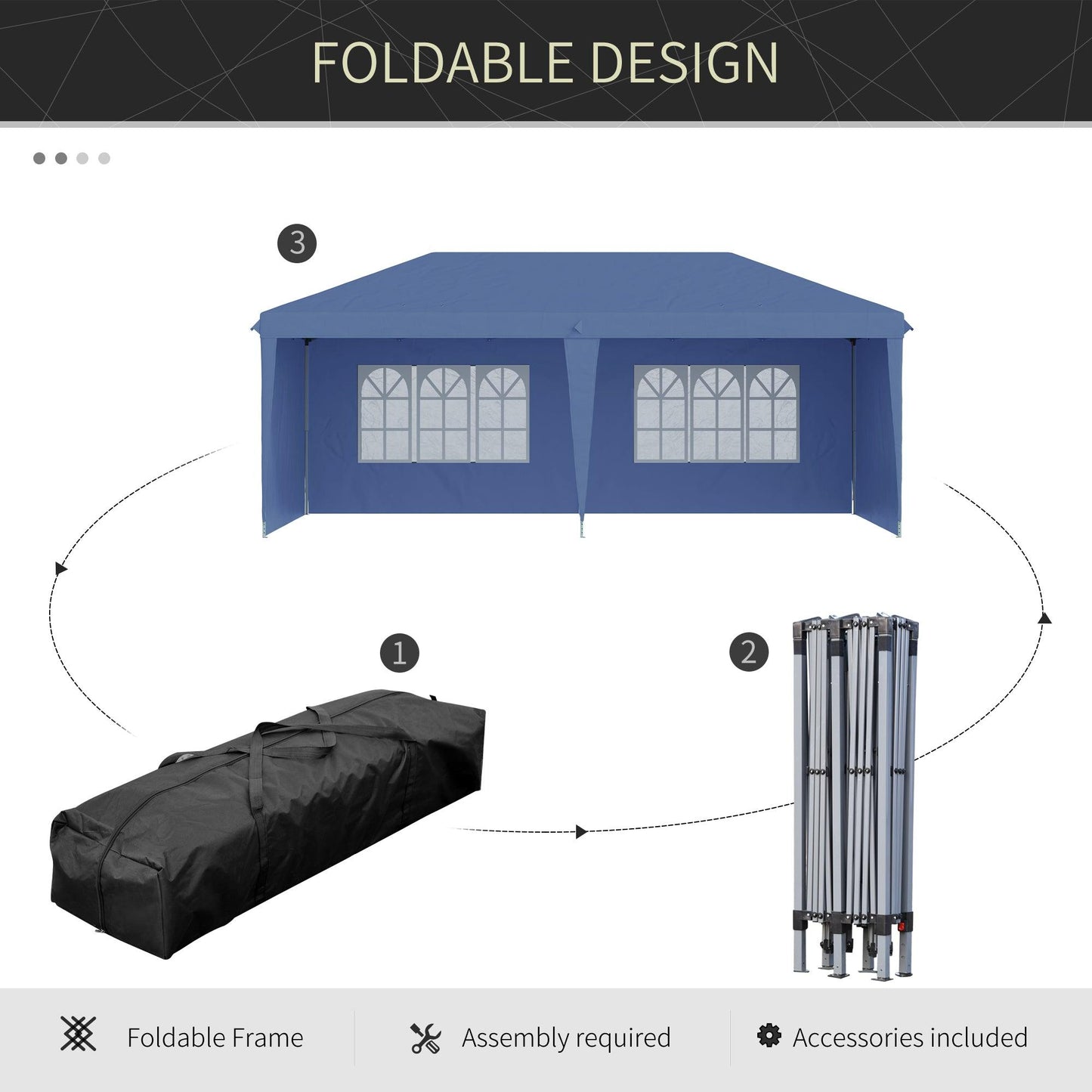 Outdoor and Garden-10' x 20' Pop Up Outdoor Party Tent with 4 Removable Sidewalls, Wedding & Event Canopy with Carry Bag for Patio, Backyard, Blue - Outdoor Style Company