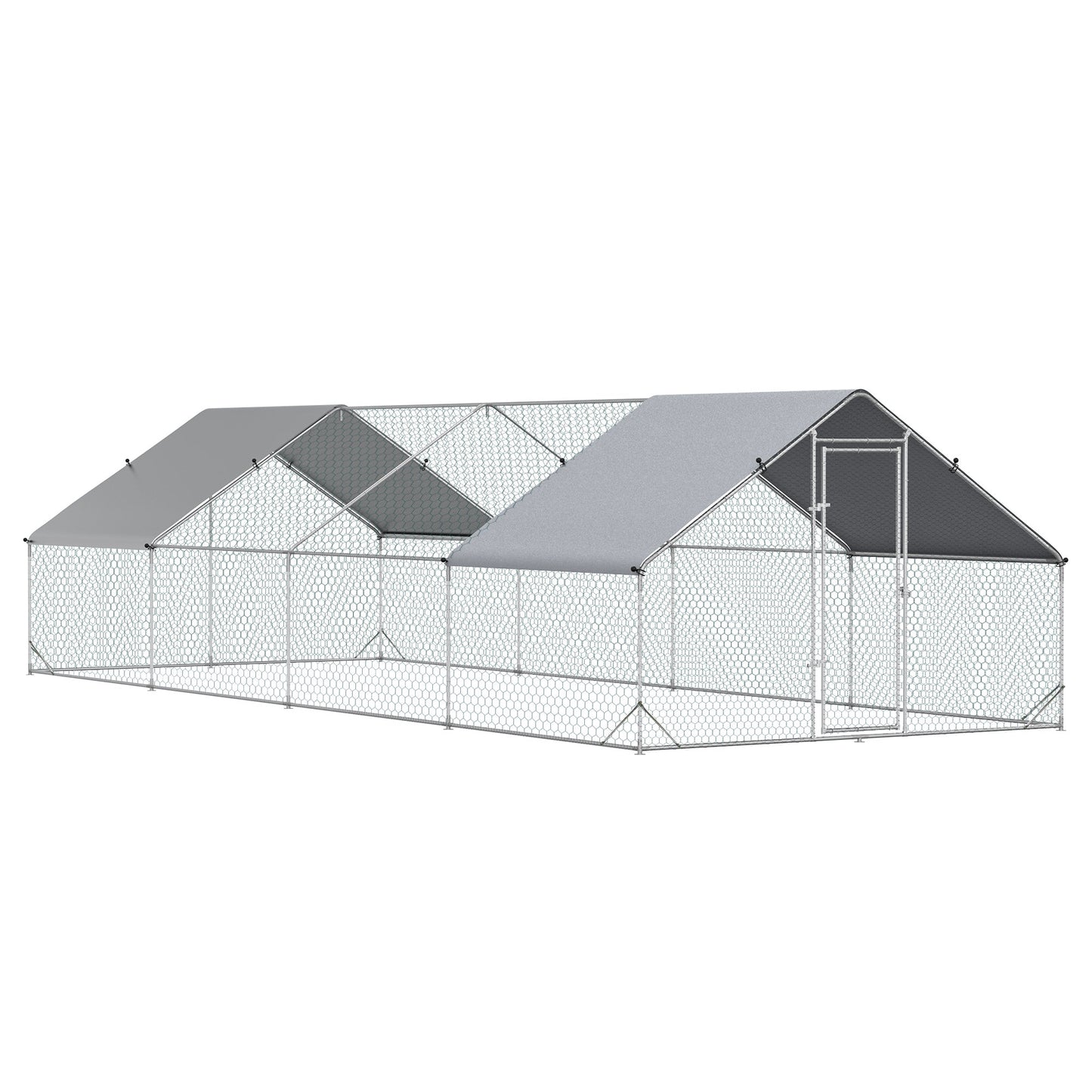 Pet Supplies-10' x 26' x 6.5' Large Metal Chicken Coop with Run, Walk-in Poultry Cage Hen Playpen House with Cover & Lockable Door for Farm Backyard, Silver - Outdoor Style Company