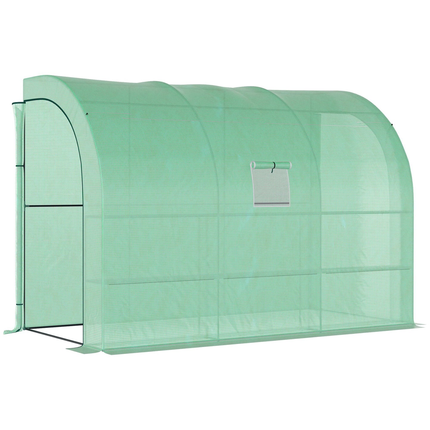 Miscellaneous-10' x 5' Lean to Green House, Walk-in GreenHouse with 2 Doors and Windows, PE Cover and 3 Shelves, Green - Outdoor Style Company