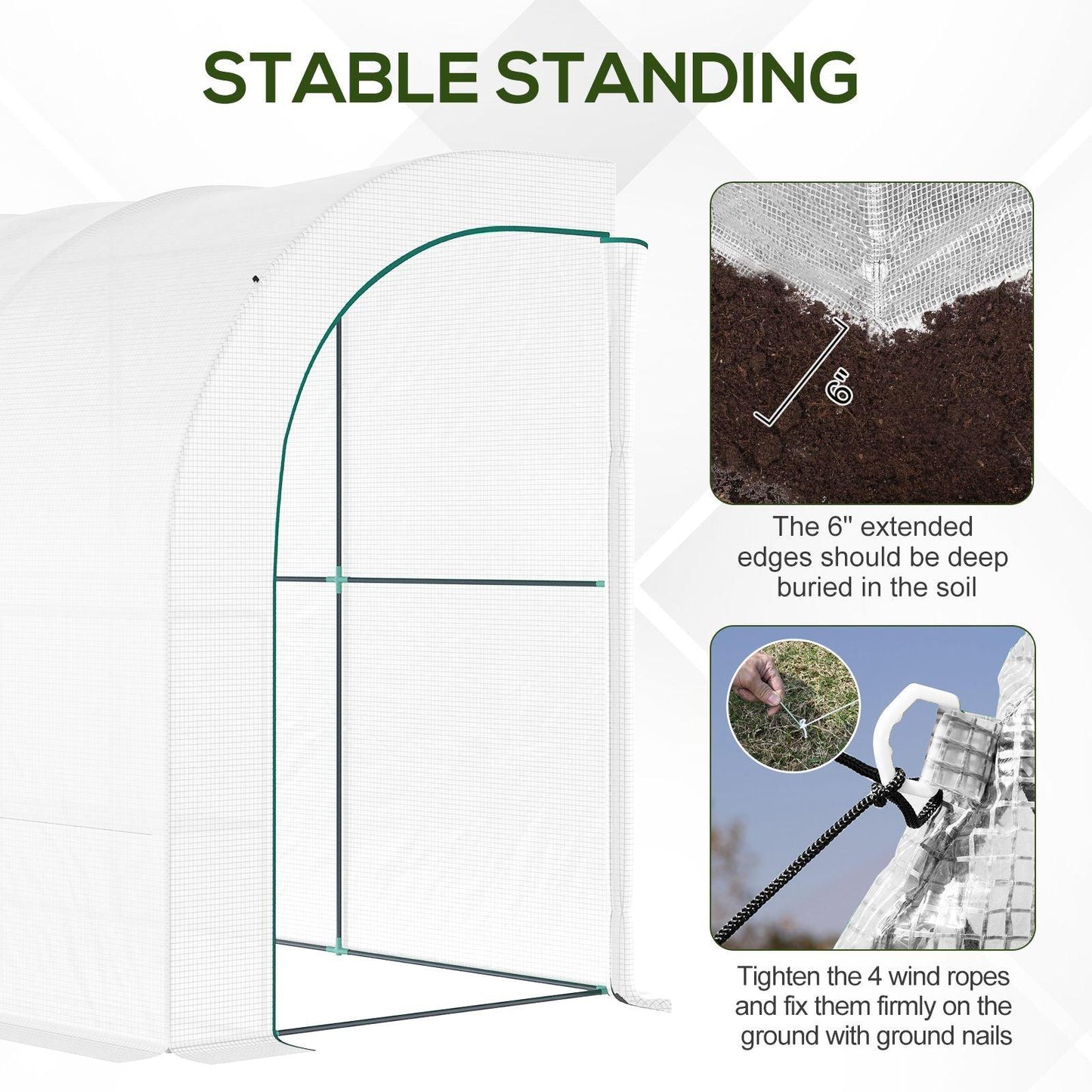 Miscellaneous-10' x 5' x 7' Lean to Greenhouse, Walk-In Green House, Plant Nursery with 2 Roll-up Doors and Windows, PE Cover and 3 Wire Shelves, White - Outdoor Style Company