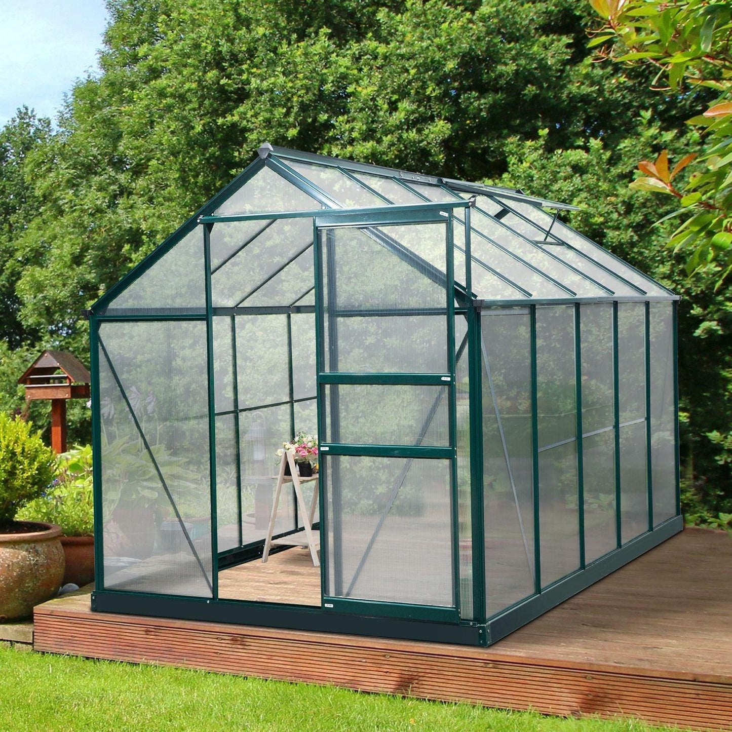 Outdoor and Garden-10' x 6' x 7' Garden Greenhouse for Backyard/Outdoor Use with Window and Door, Aluminum Frame, PC Board - Outdoor Style Company