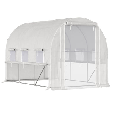 Outdoor and Garden-10' x 7' x 7' Walk-in Tunnel Greenhouse, Outdoor Plant Nursery with Anti-Tear PE Cover, Zipper Doors and Mesh Windows, White - Outdoor Style Company