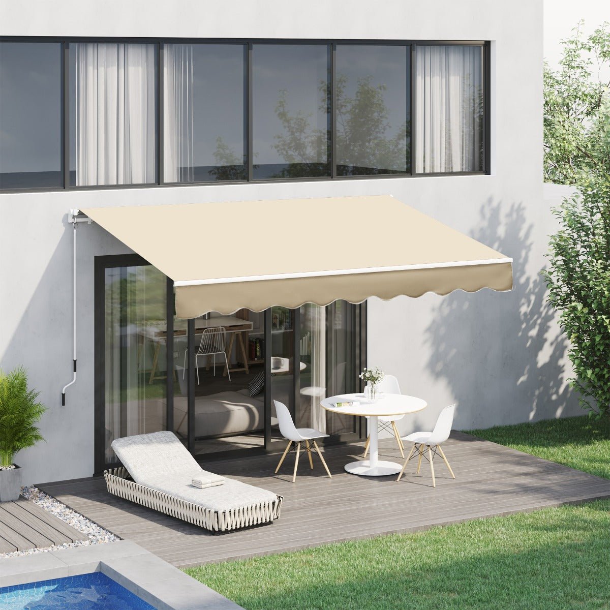 Outdoor and Garden-10' x 8' Manual Retractable Awning Sun Shade Shelter for Patio Deck Yard with UV Protection and Easy Crank Opening, Beige - Outdoor Style Company