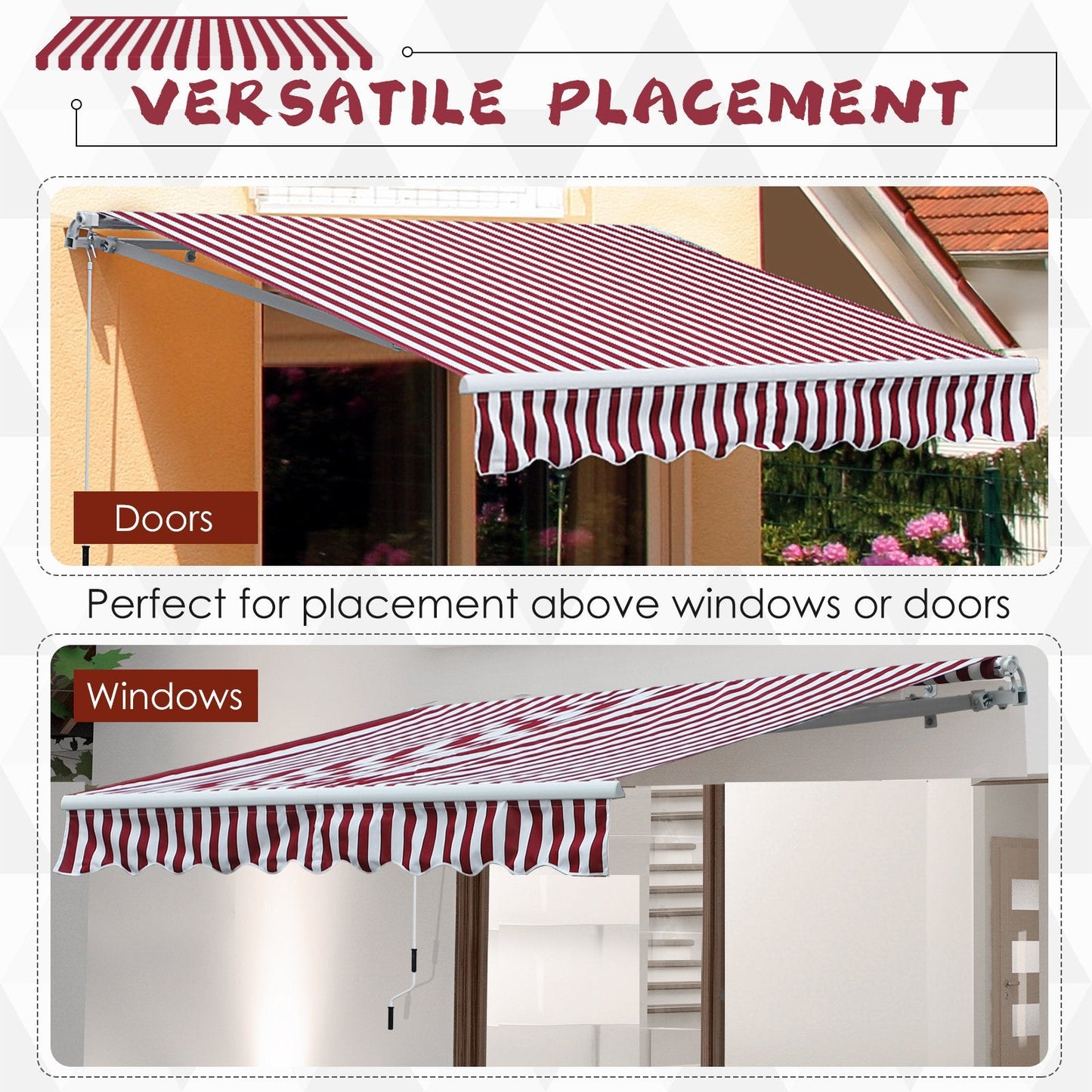 Outdoor and Garden-10' x 8' Manual Retractable Awning Sun Shade Shelter for Patio Deck Yard with UV Protection and Easy Crank Opening, Red Stripe - Outdoor Style Company