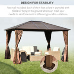 Outdoor and Garden-10' x12' Hardtop Gazebo with Aluminum Frame, Permanent Metal Roof Gazebo Canopy with 2 Hooks, Curtains and Netting for Garden, Brown - Outdoor Style Company