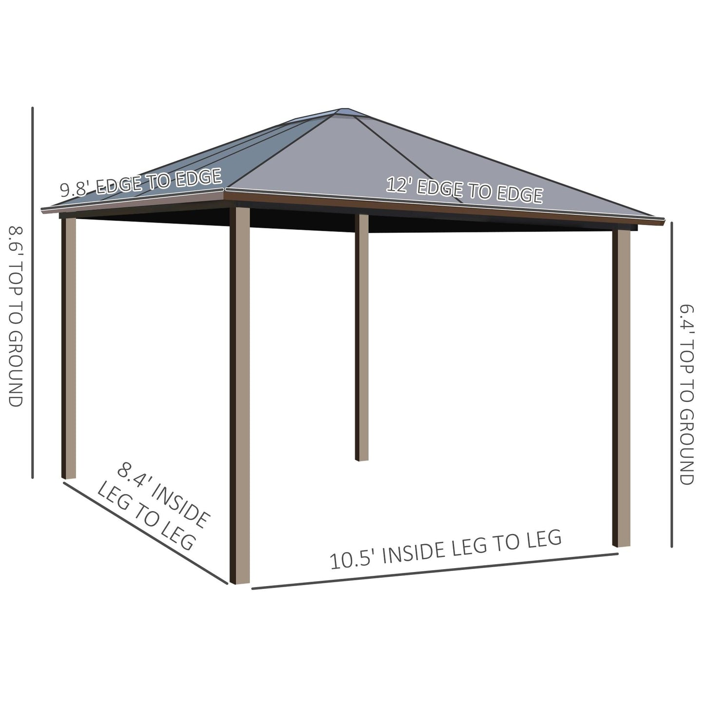 Outdoor and Garden-10' x12' Hardtop Gazebo with Aluminum Frame, Permanent Metal Roof Gazebo Canopy with 2 Hooks, Curtains and Netting for Garden, Brown - Outdoor Style Company