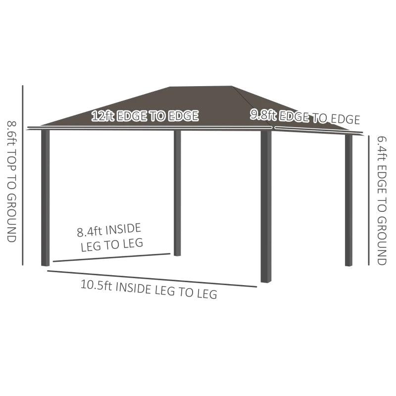 Outdoor and Garden-10' x12' Hardtop Gazebo with Aluminum Frame, Permanent Metal Roof Gazebo Canopy with 2 Hooks, Curtains and Netting for Garden, Dark Grey - Outdoor Style Company