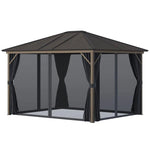 Outdoor and Garden-10' x12' Hardtop Gazebo with Aluminum Frame, Permanent Metal Roof Gazebo Canopy with 2 Hooks, Curtains and Netting for Garden, Dark Grey - Outdoor Style Company